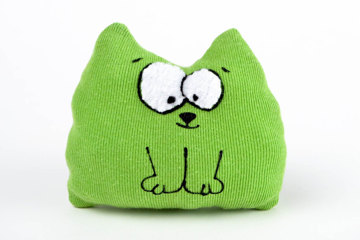 Peluche chat vert Jouet fait main en polaire et jersey Cadeau pour enfant photo 3