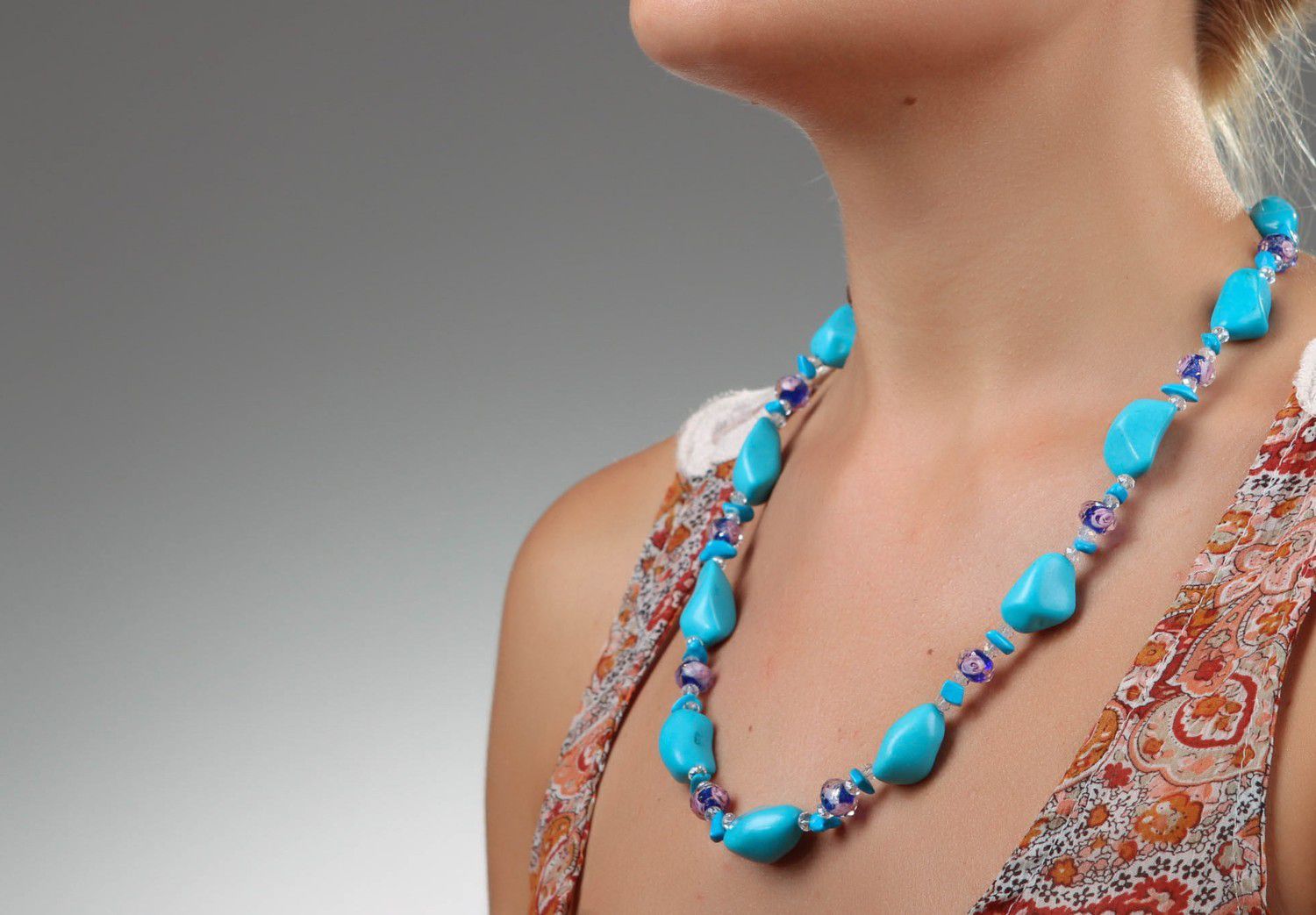 Necklace made of turquoise & glass photo 5