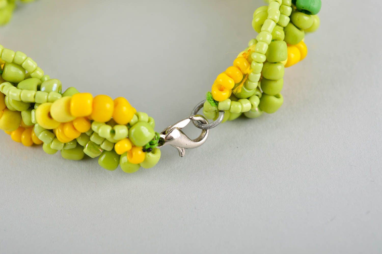 Yellow and light green beads pigtail shape bracelet for women photo 4