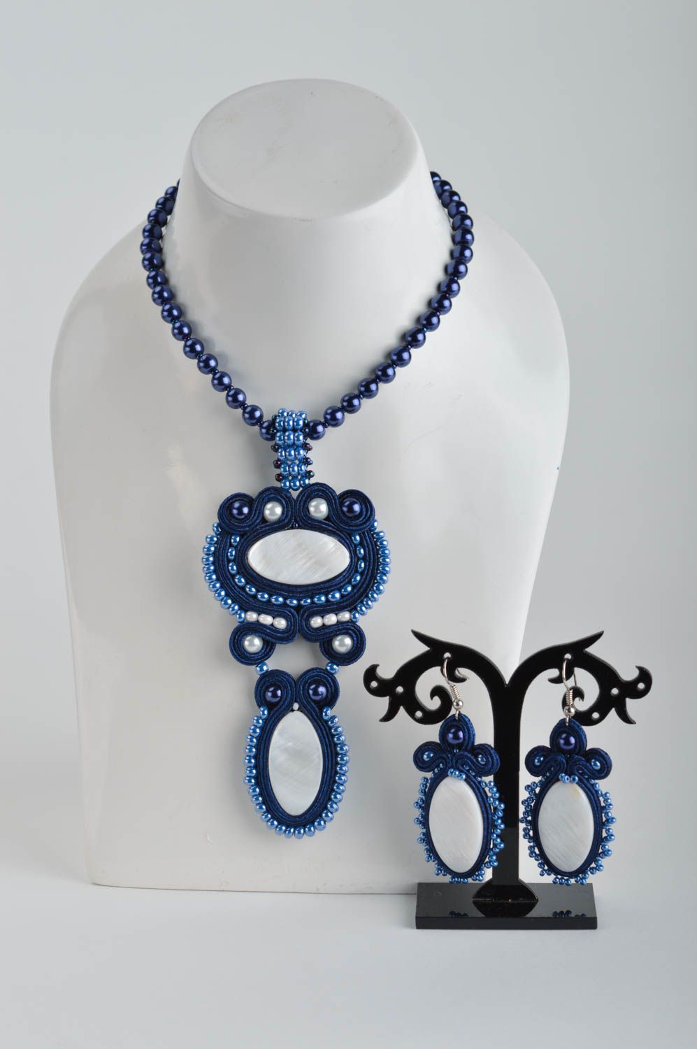 Beautiful handmade designer jewelry set soutache earrings and necklace  photo 3