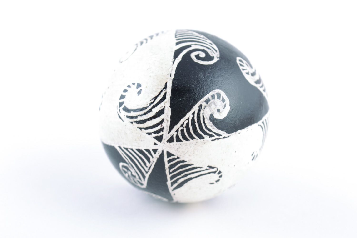 Beautiful handmade painted Easter egg for home decor Black and White photo 5