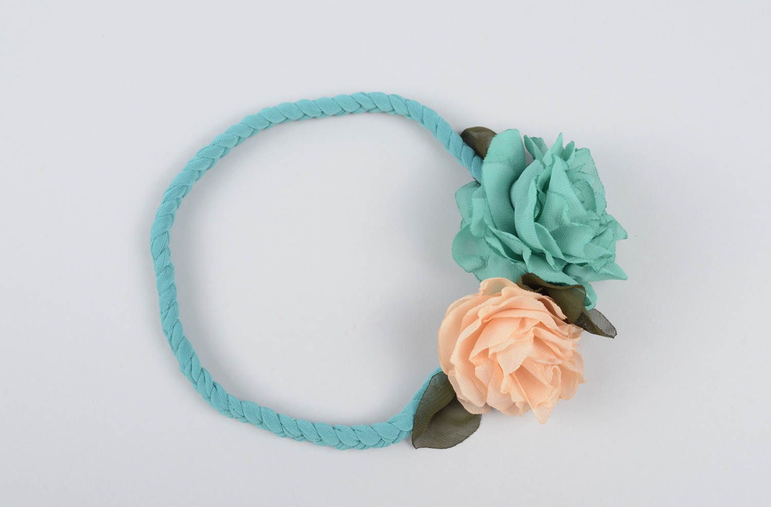 Haarband mit Blumen in Türkis handmade Designer Schmuck Accessoire für Haare  foto 4