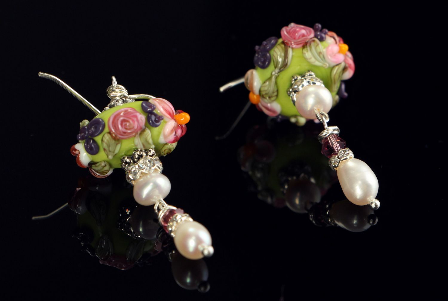 Ohrringe mit echten Perlen und Glas Paradiesgarten foto 2
