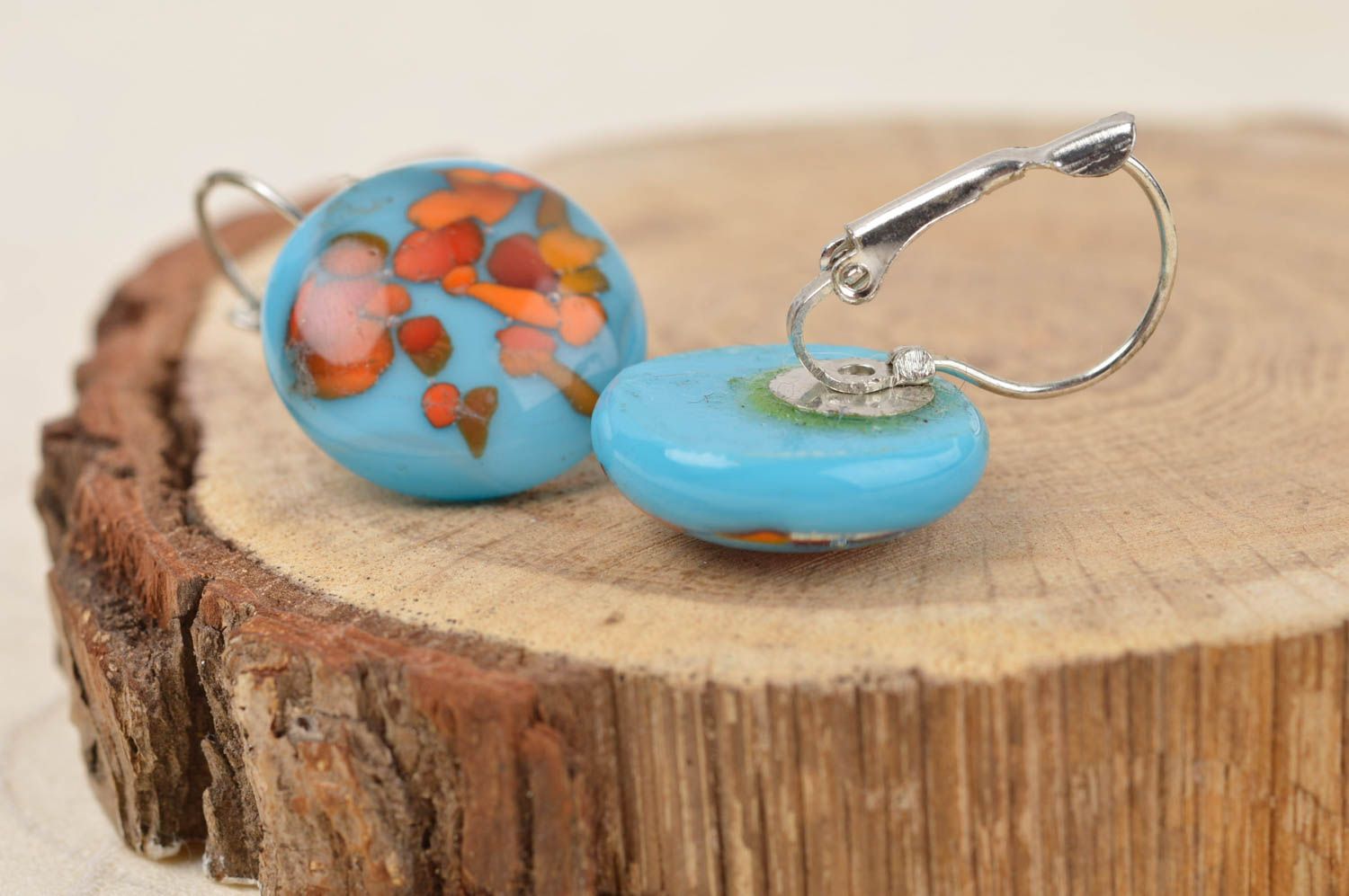 Handmade Glas Ohrringe in Blau Designer Schmuck Accessoire für Frauen Fusing foto 1