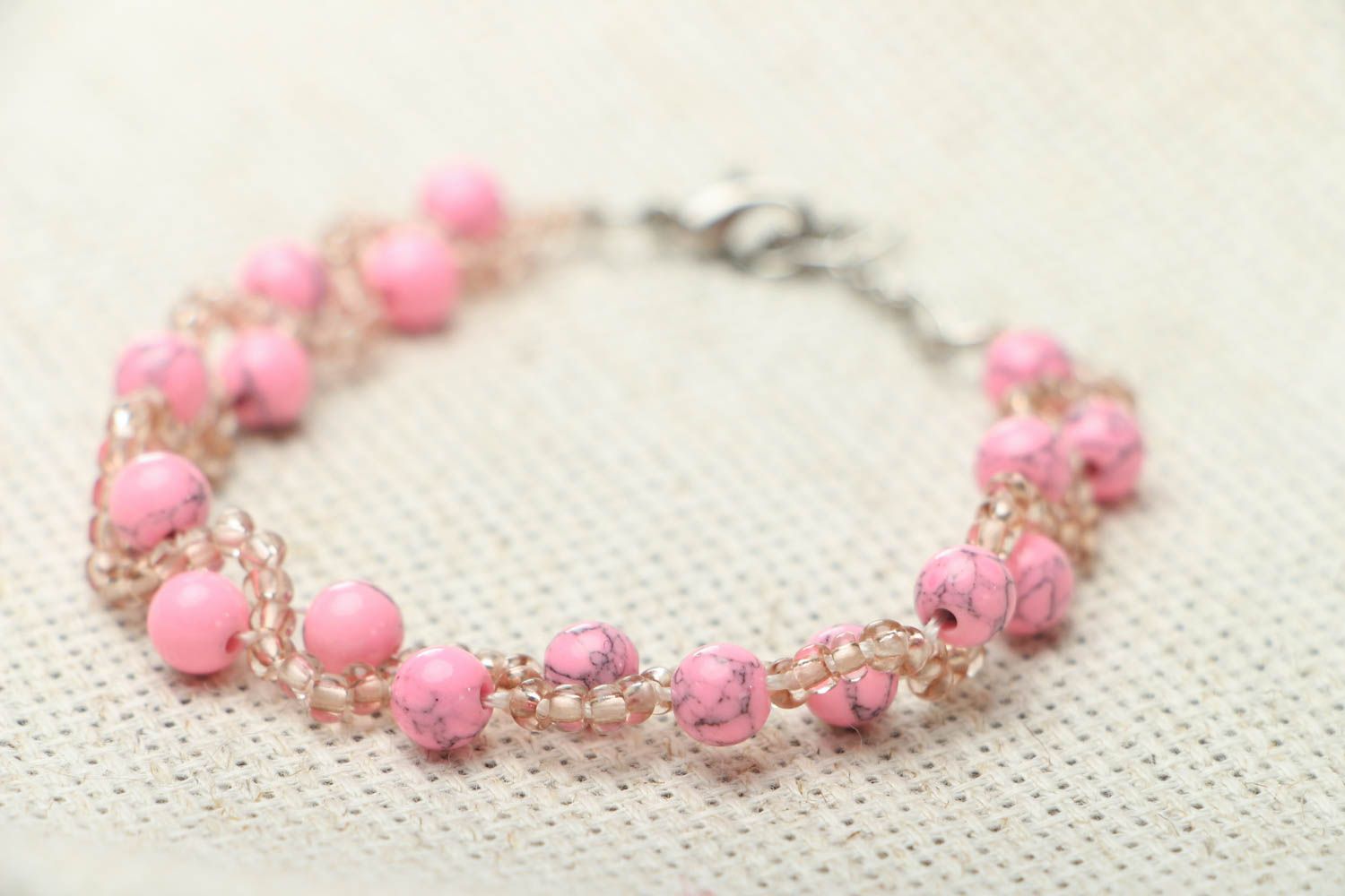 Pink bracelet with natural stones photo 2
