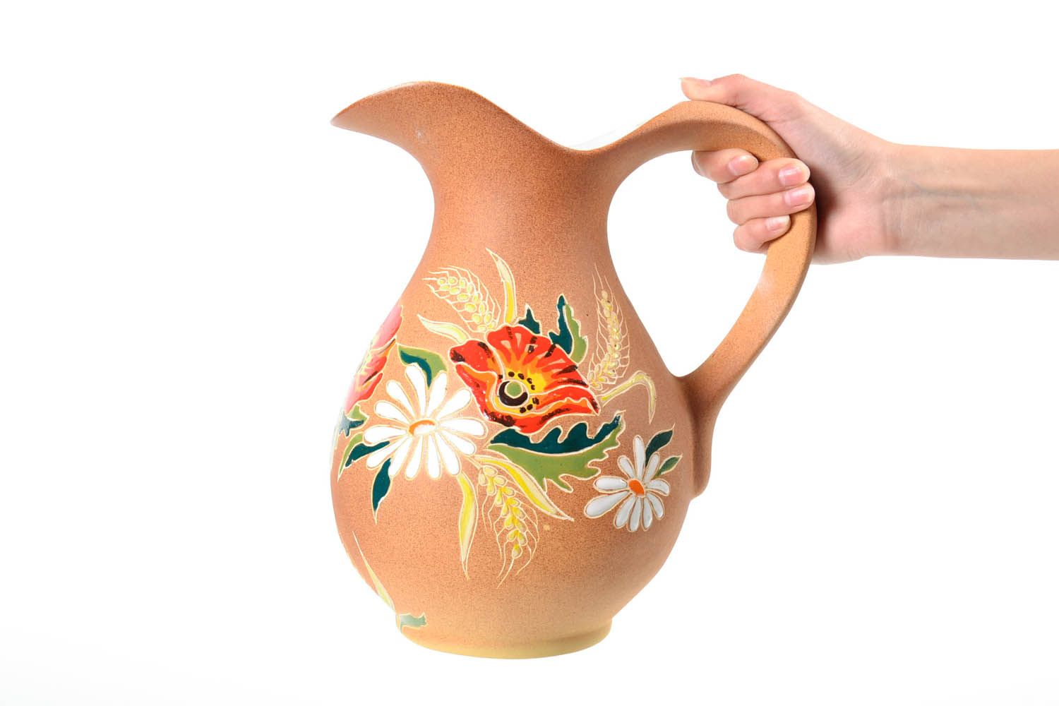 100 oz ceramic handmade water pitcher jug with handle and floral décor 4 lb photo 2