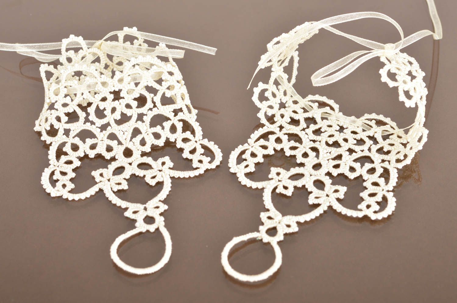 Слейв браслеты для невесты ручной работы из ниток и бисера фриволите белые фото 5
