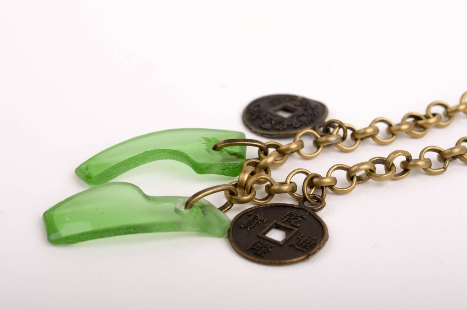 Pendentif en verre Bijou fait main de couleur verte métal Accessoire femme photo 1