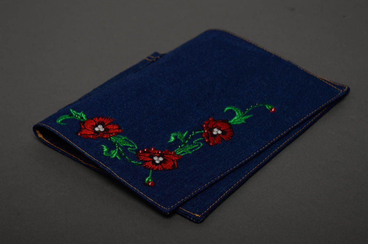 Handmade notebook cover made of denim fabric photo 1