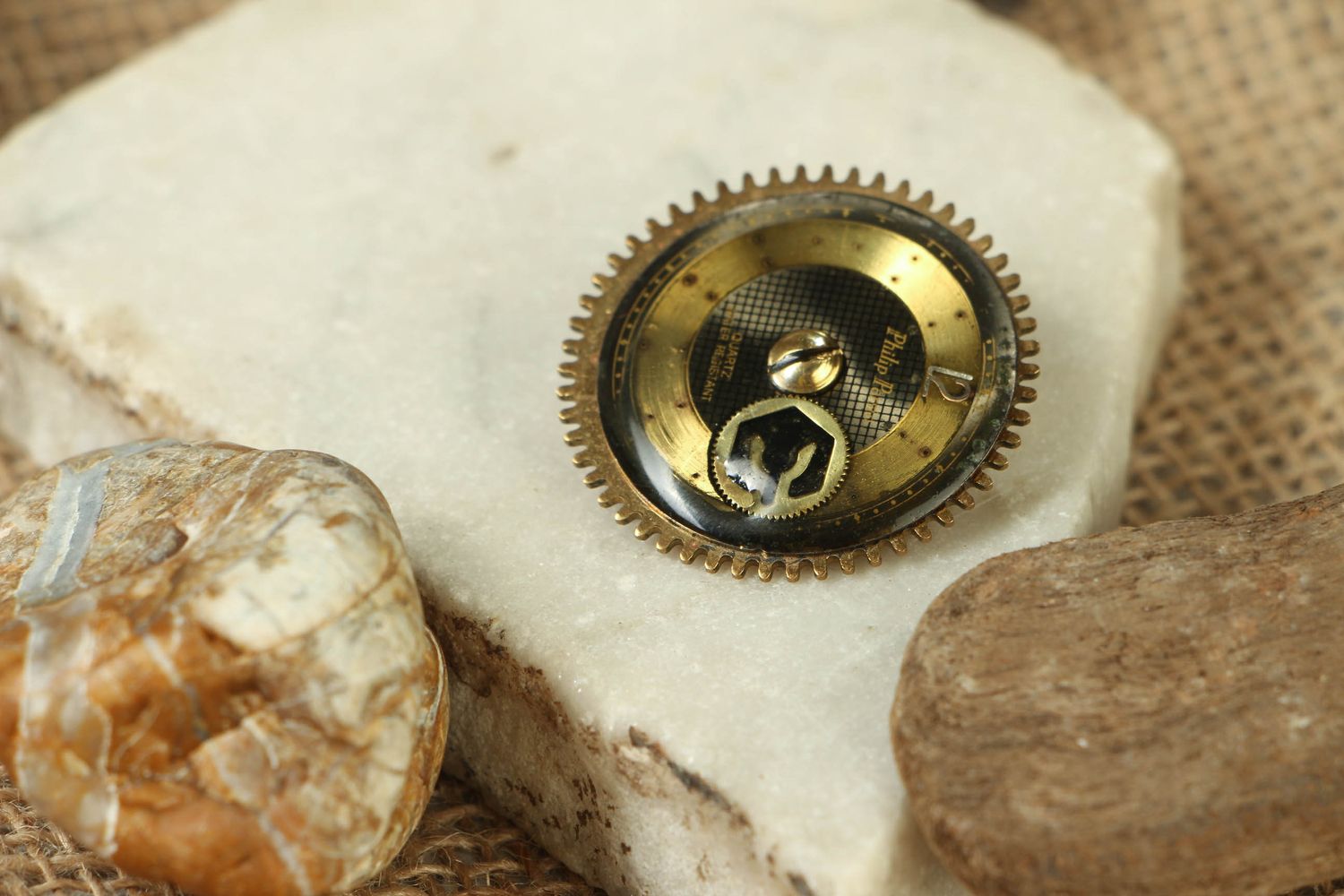 Metal steampunk brooch with clockwork mechanism photo 5