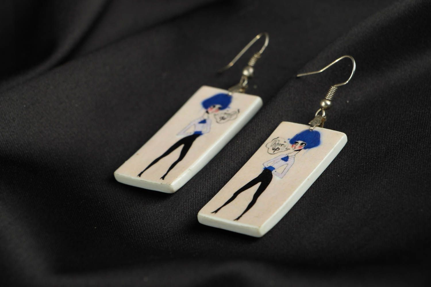 Polymer clay earrings with image photo 2