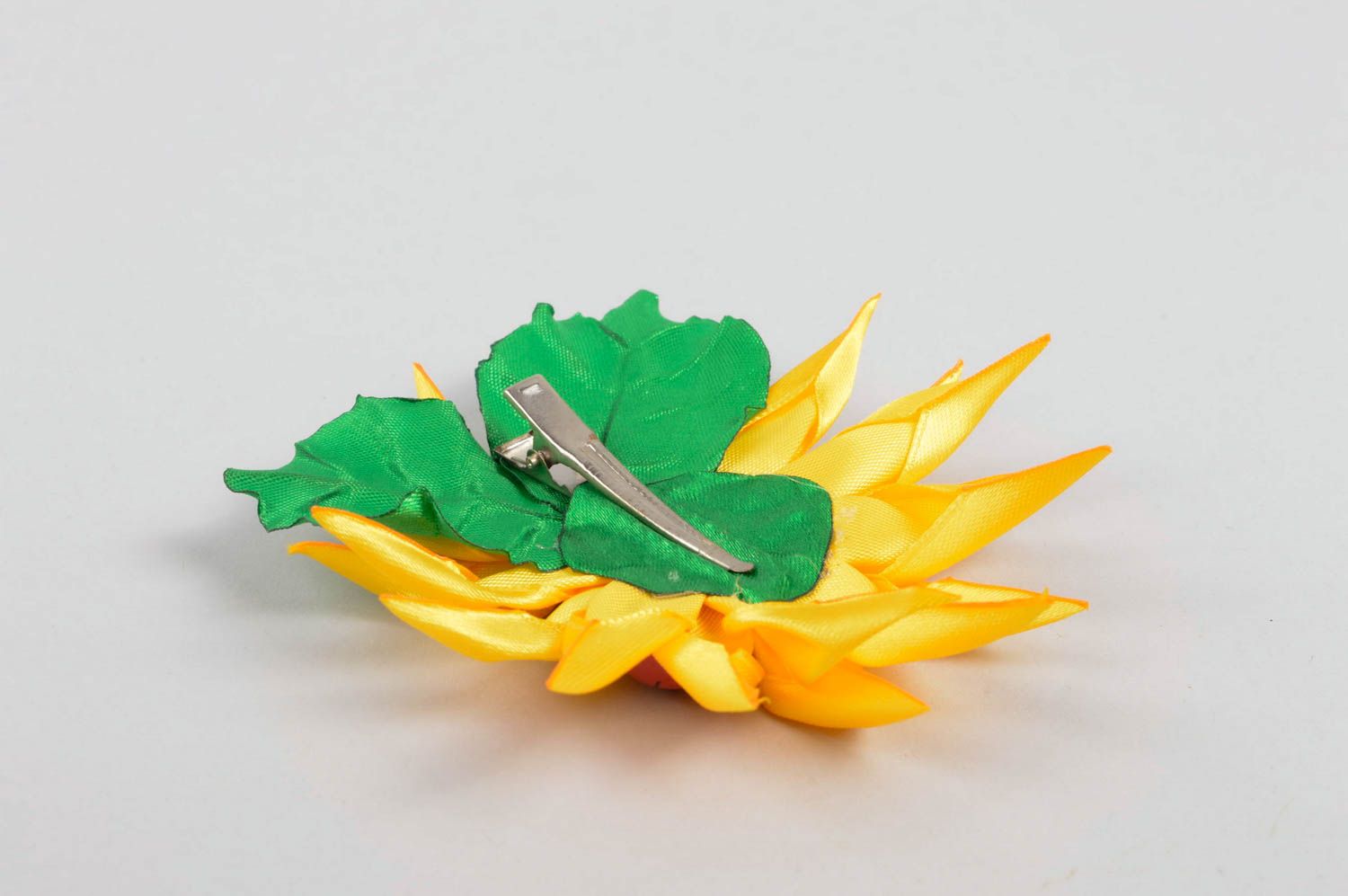 Украшение ручной работы аксессуар для волос желтая заколка с цветком Подсолнух фото 4