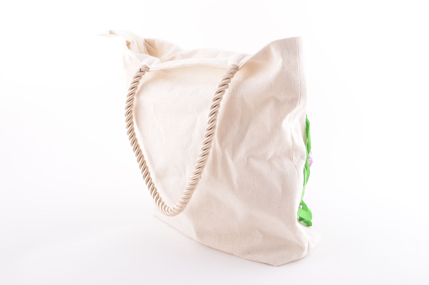 Сумка ручной работы сумка на плечо из льна сумка вышитая лентами светлая фото 4