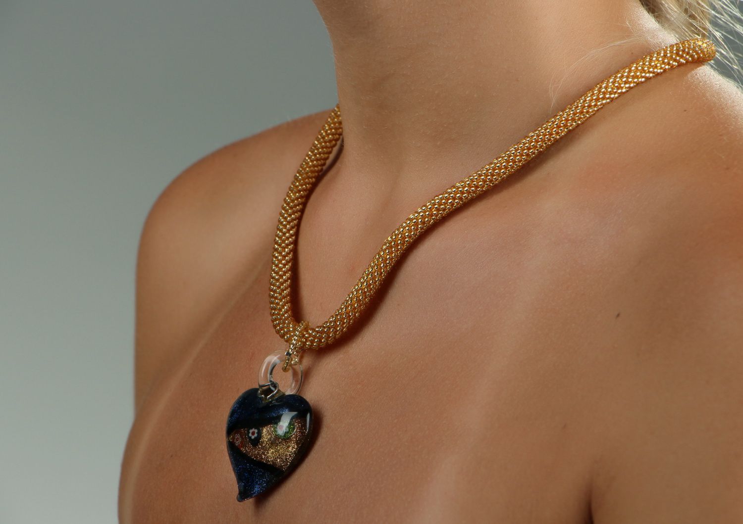 Necklace made of czech beads with pendant Heart photo 2
