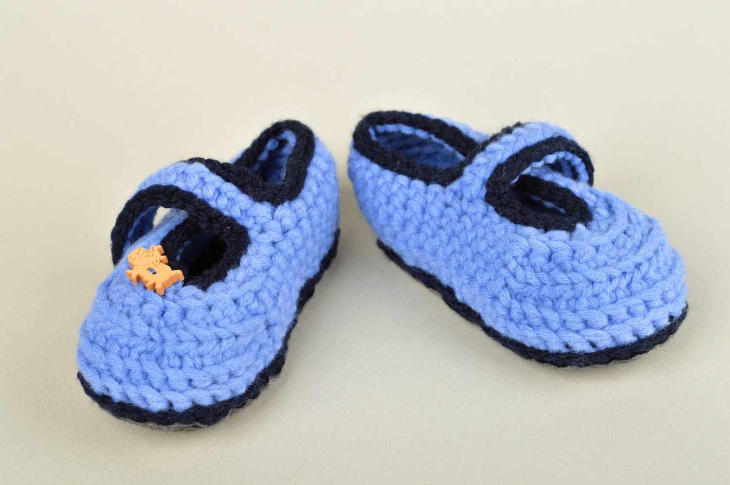 Chaussons bébé fait main Pantoufles tricot bleu laine coton Vêtement garçon photo 1