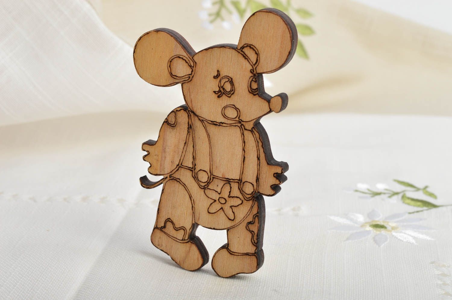 Funny handmade decorative blank for creative work mouse made of plywood  photo 1