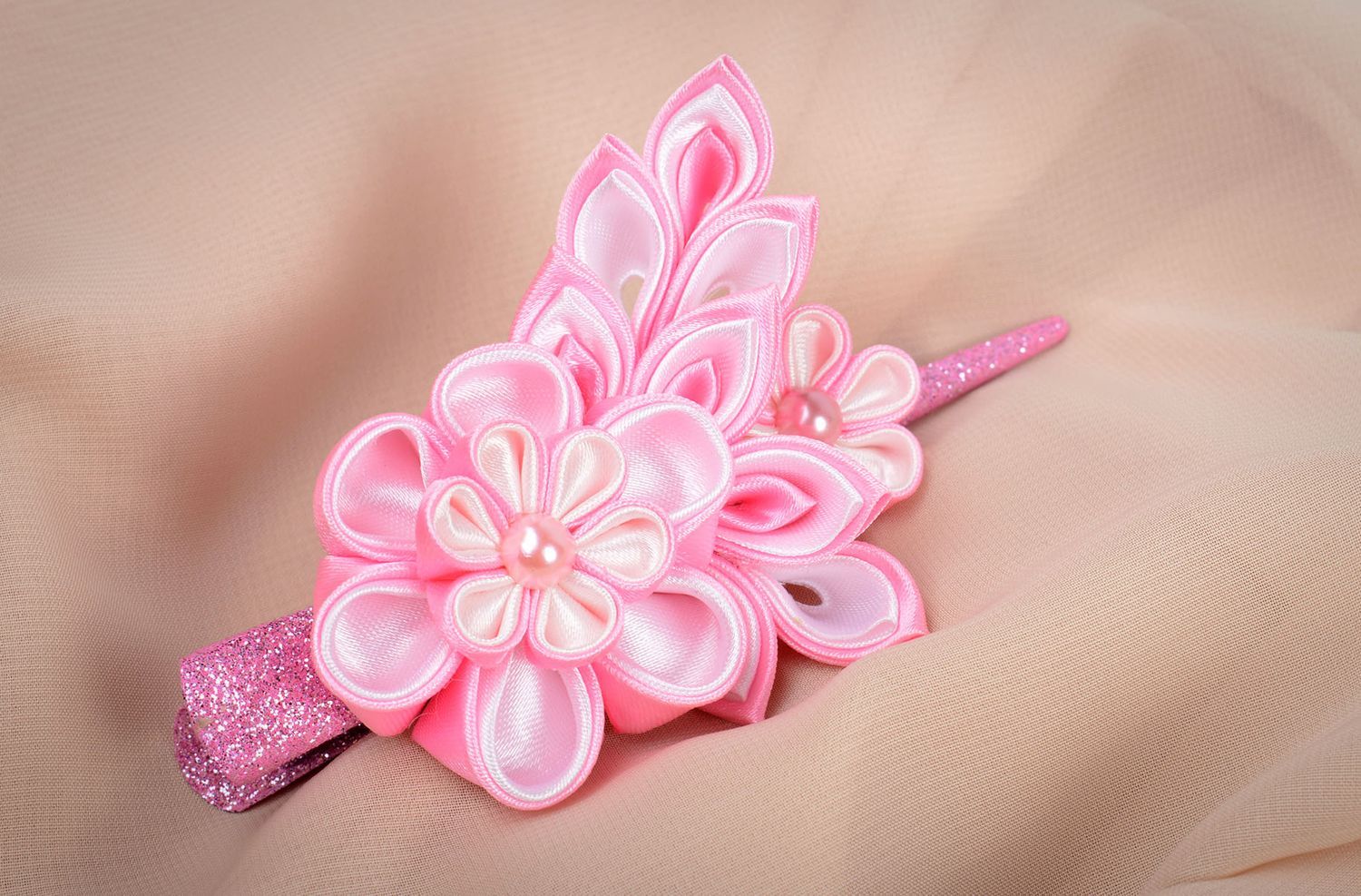 Handmade flower barrette satin hair clip handmade hair accessories for girls photo 5