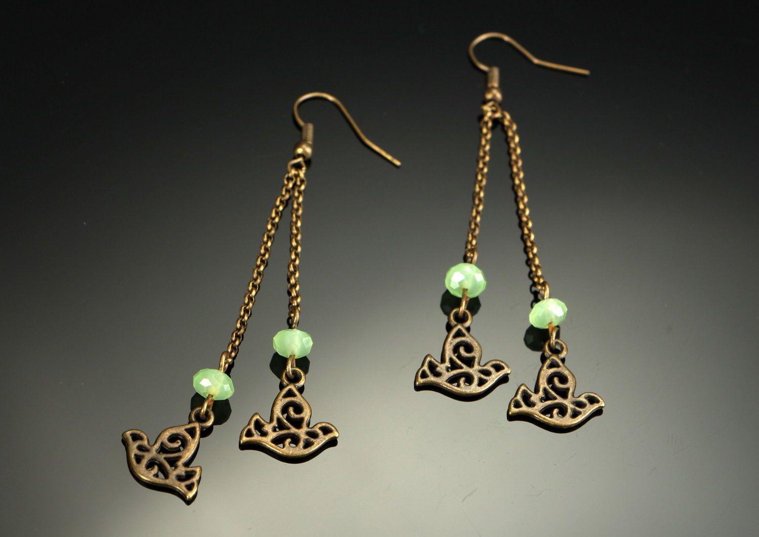 Long earrings made of bronze & crystal photo 1