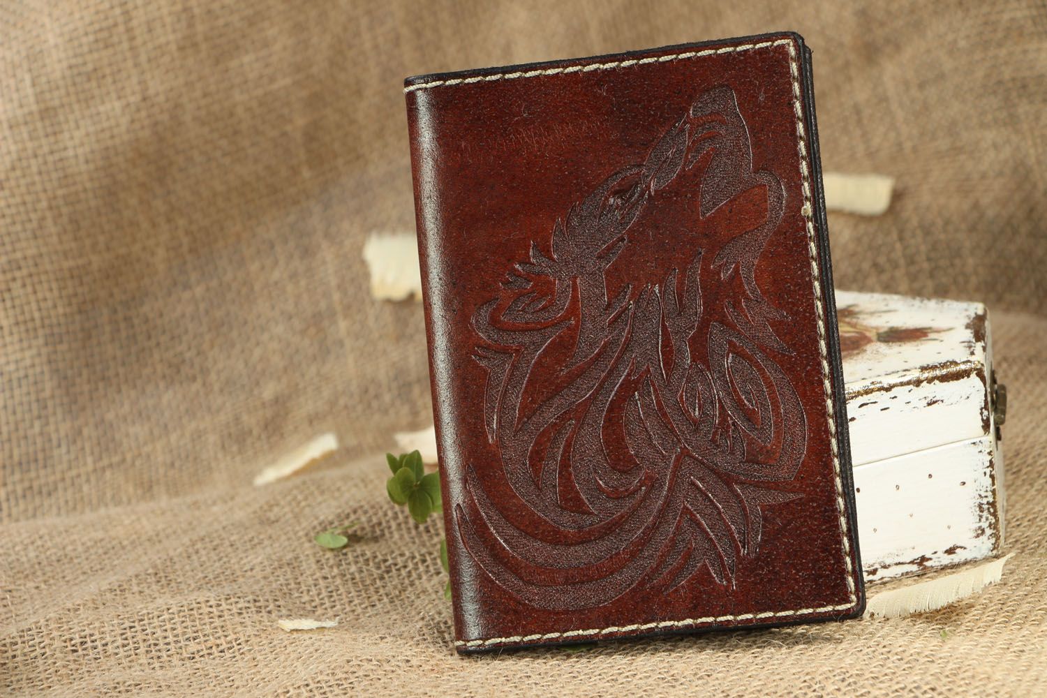 Leather passport cover Wolf photo 5