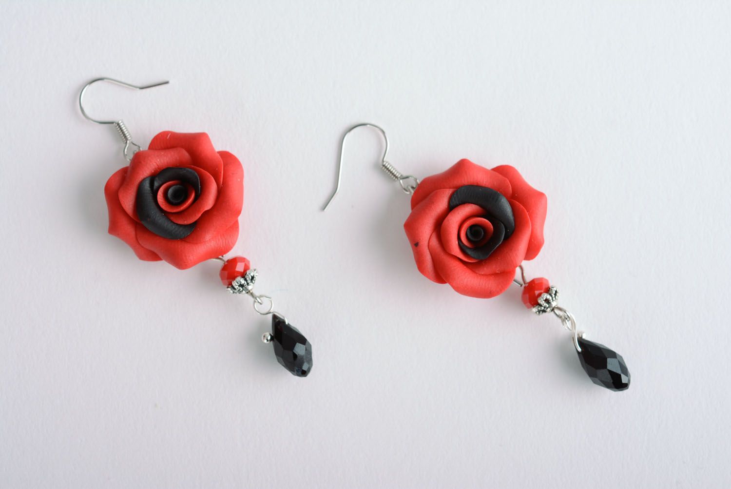 Plastic dangle earrings Red Rose photo 1