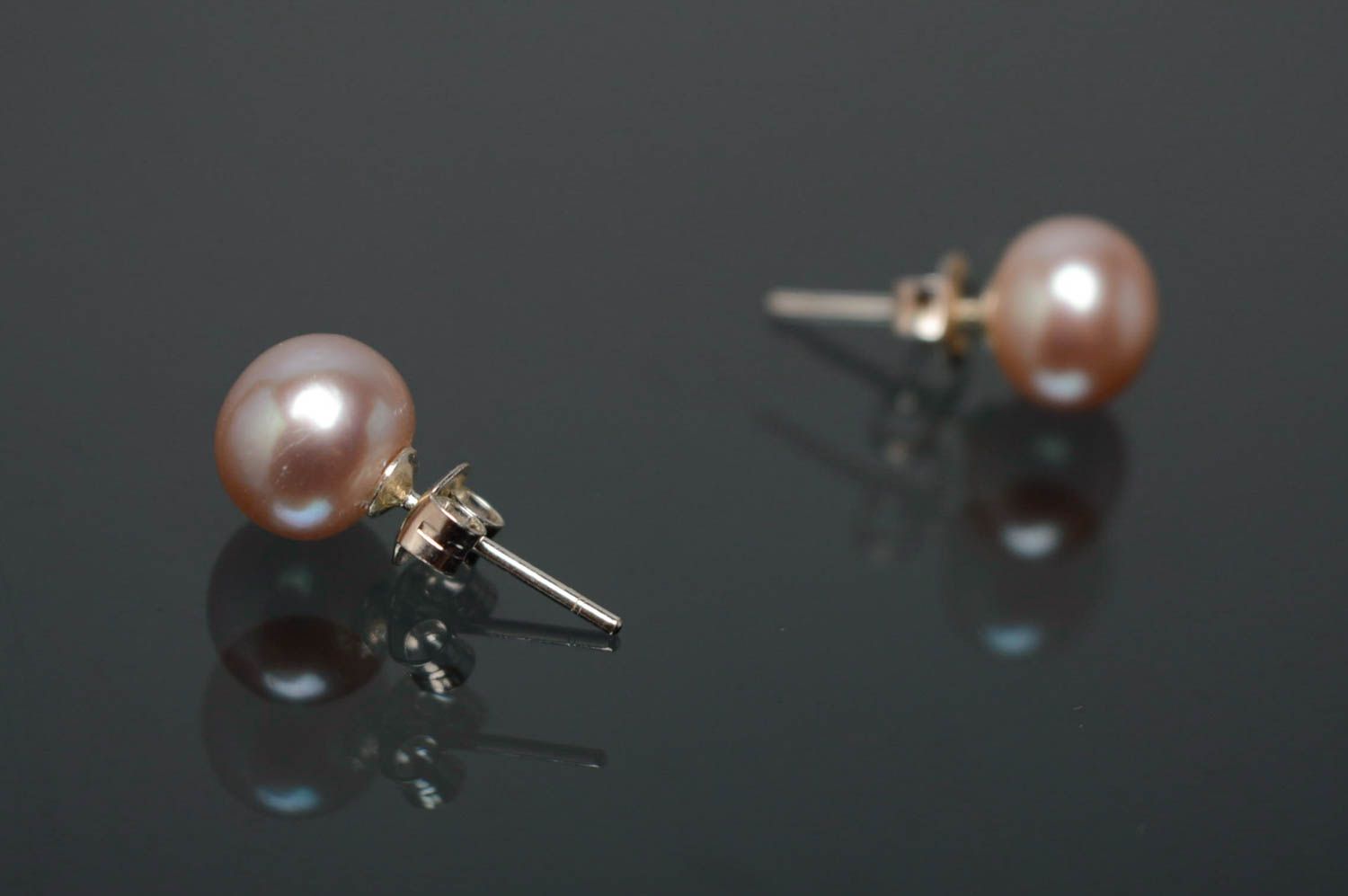 Silver earrings with pink pearl photo 5