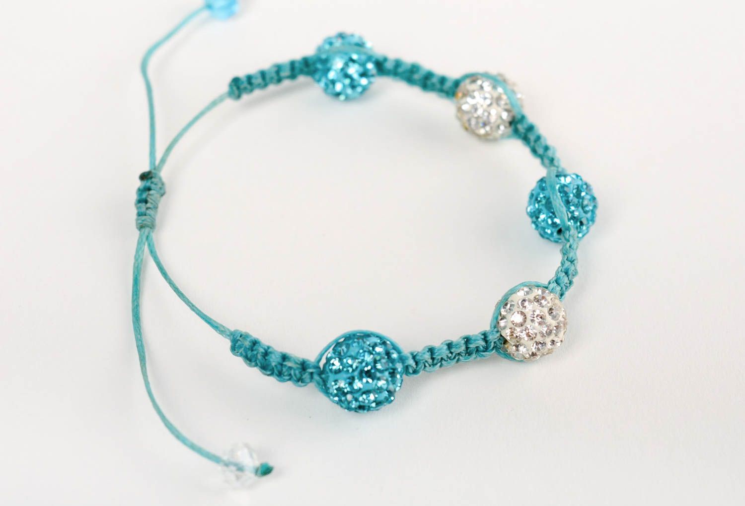 Blue beads woven bracelet with adjustable size handmade stylish accessory photo 3