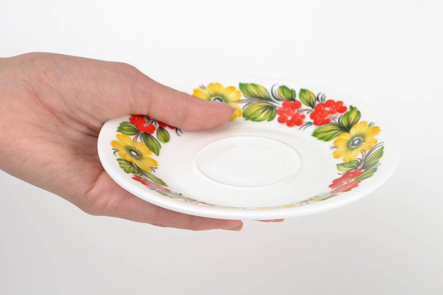 Soucoupe porcelaine fait main Petite assiette Service vaisselle avec fleurs photo 2