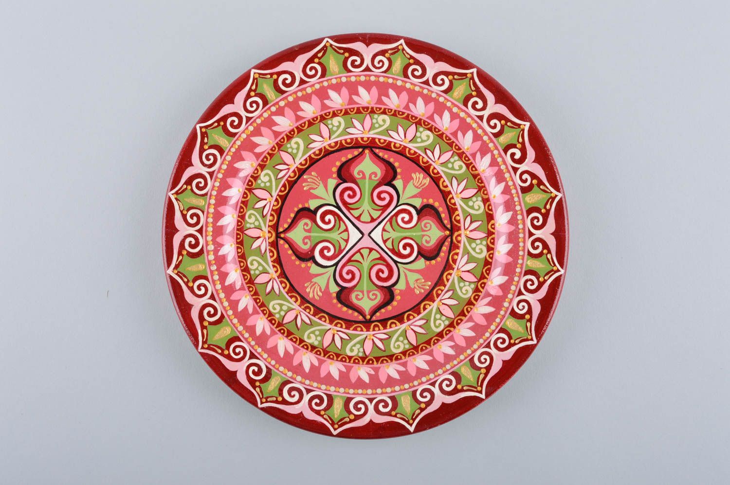 Handmade roter greller Keramik Teller Küchen Deko Wohn Accessoire mit Muster foto 4