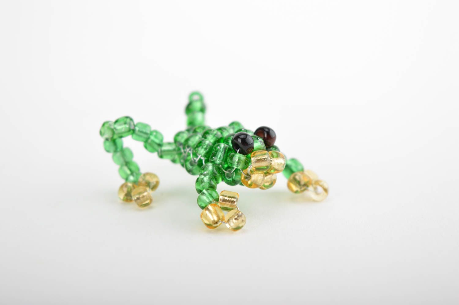 Handmade beaded figurine green beaded frog beaded animals unusual gifts photo 2