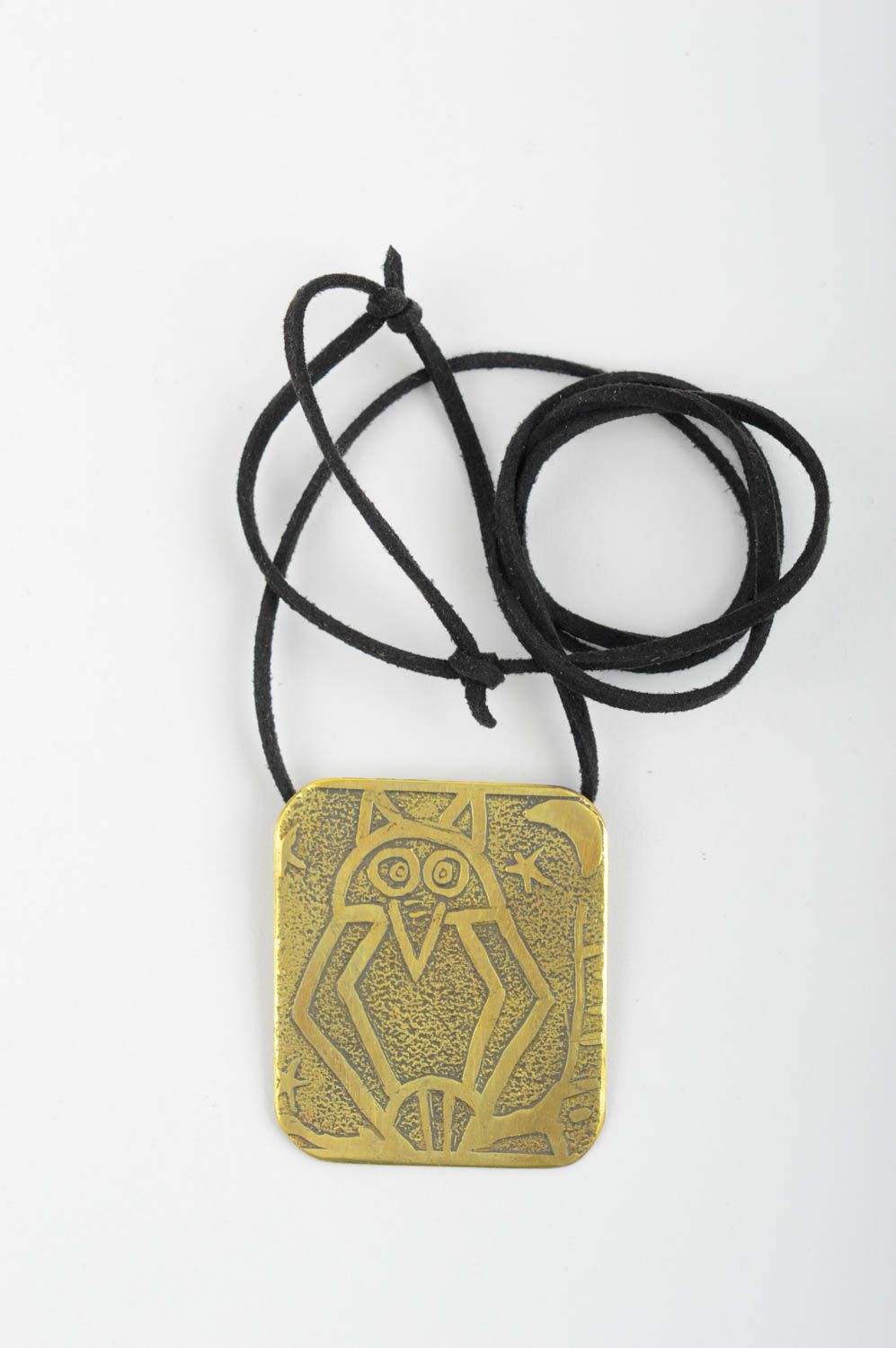 Handmade unusual metal pendant accessory on lace stylish brass pendant photo 2