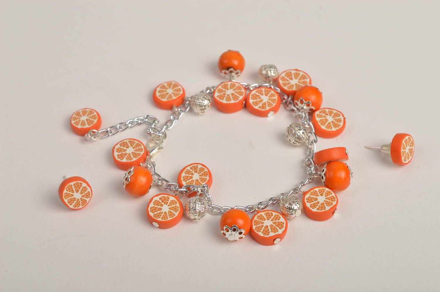 Parure Bijoux orange faits main bracelet et boucles d'oreilles Cadeau femme photo 3