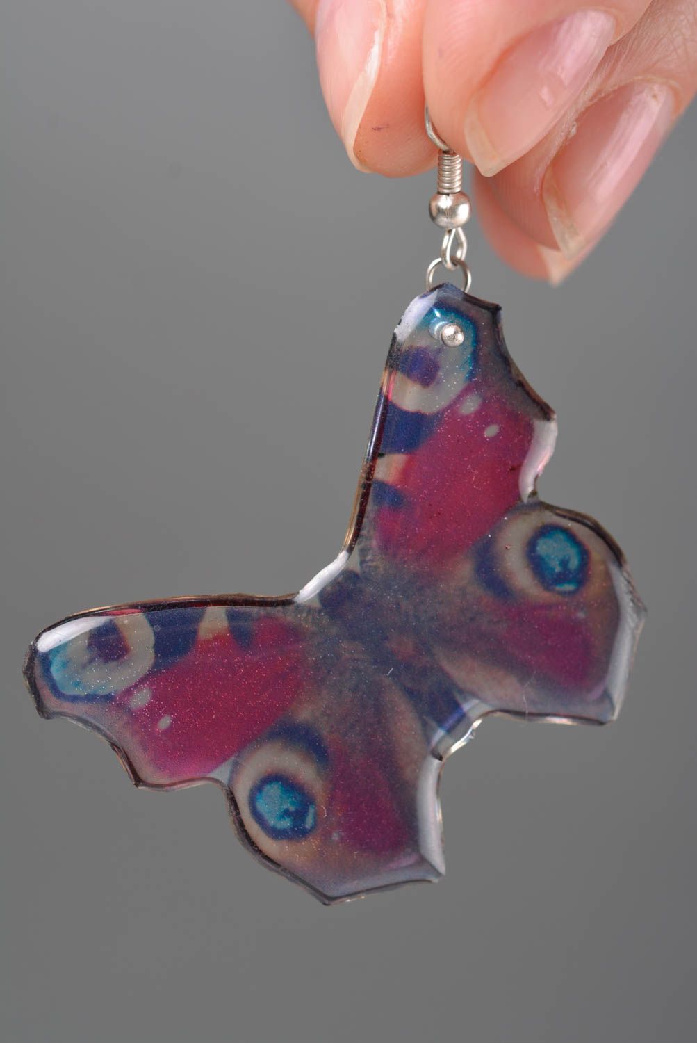 Unusual beautiful handmade designer earrings with epoxy coating Butterflies photo 2