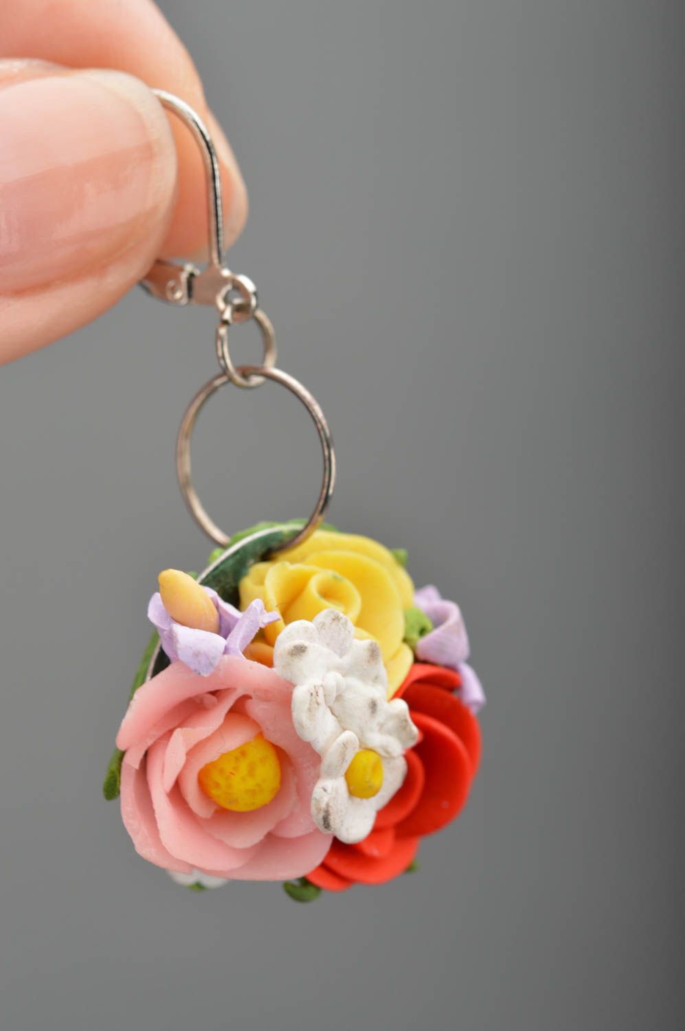 Earrings made of polymer clay with flower charms bright handmade accessory photo 3
