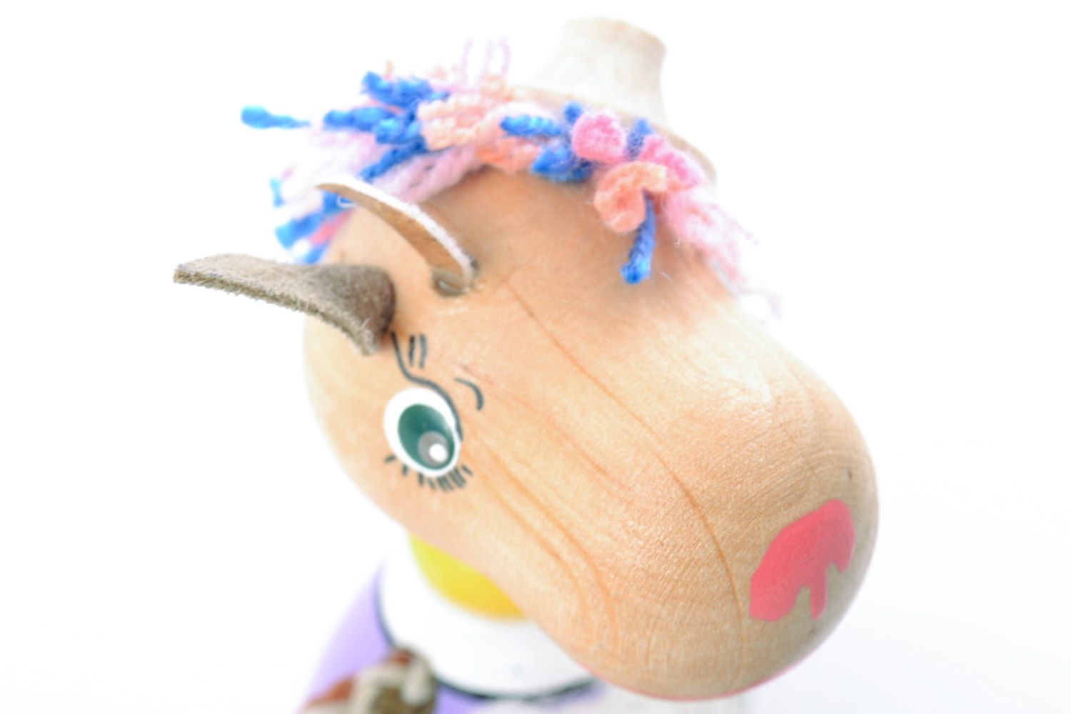 Cute painted with eco dyes wooden toy goat handmade for children and interior photo 3