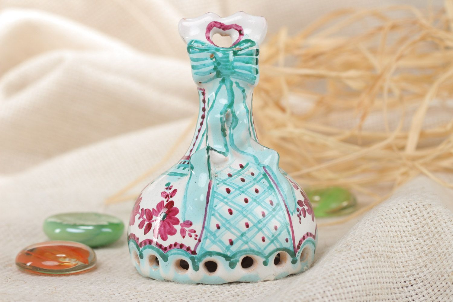 Яркий керамический колокольчик с росписью эмалью и красками ручной работы авторский фото 1