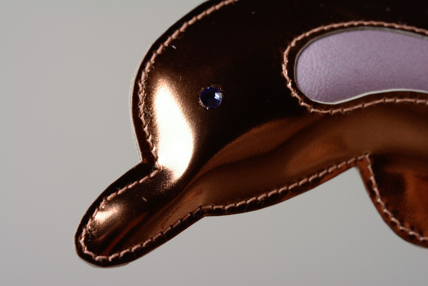 Handmade leather bag charm in the shape of dolphin keychain photo 2