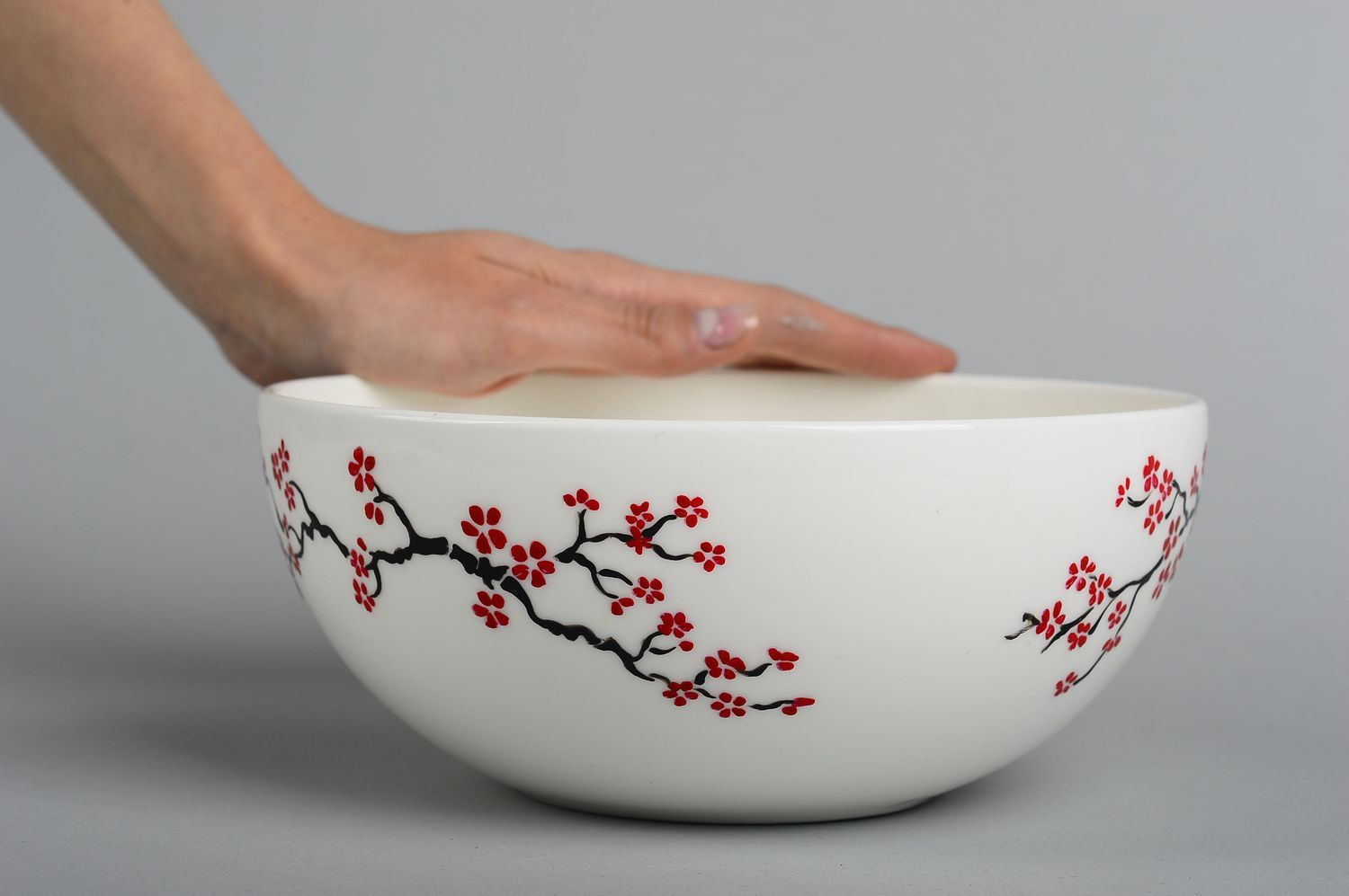 Глубокая тарелка ручной работы посуда для кухни с цветочками глиняная посуда фото 2