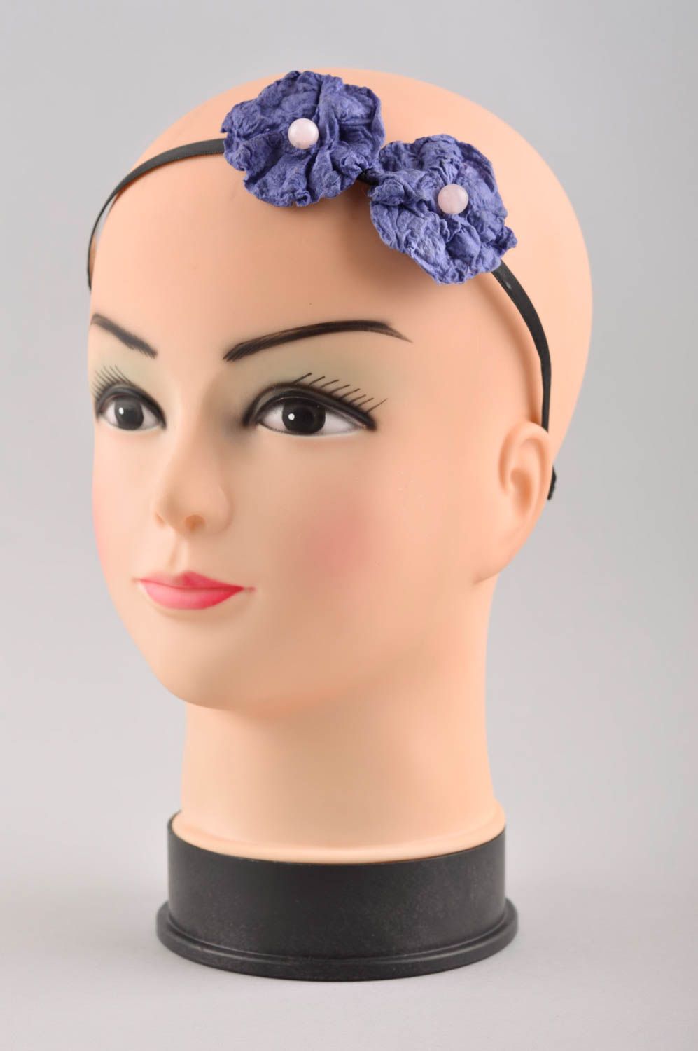 Serre-tête à fleurs fait main Accessoire coiffure bleu-noir Cadeau femme photo 2