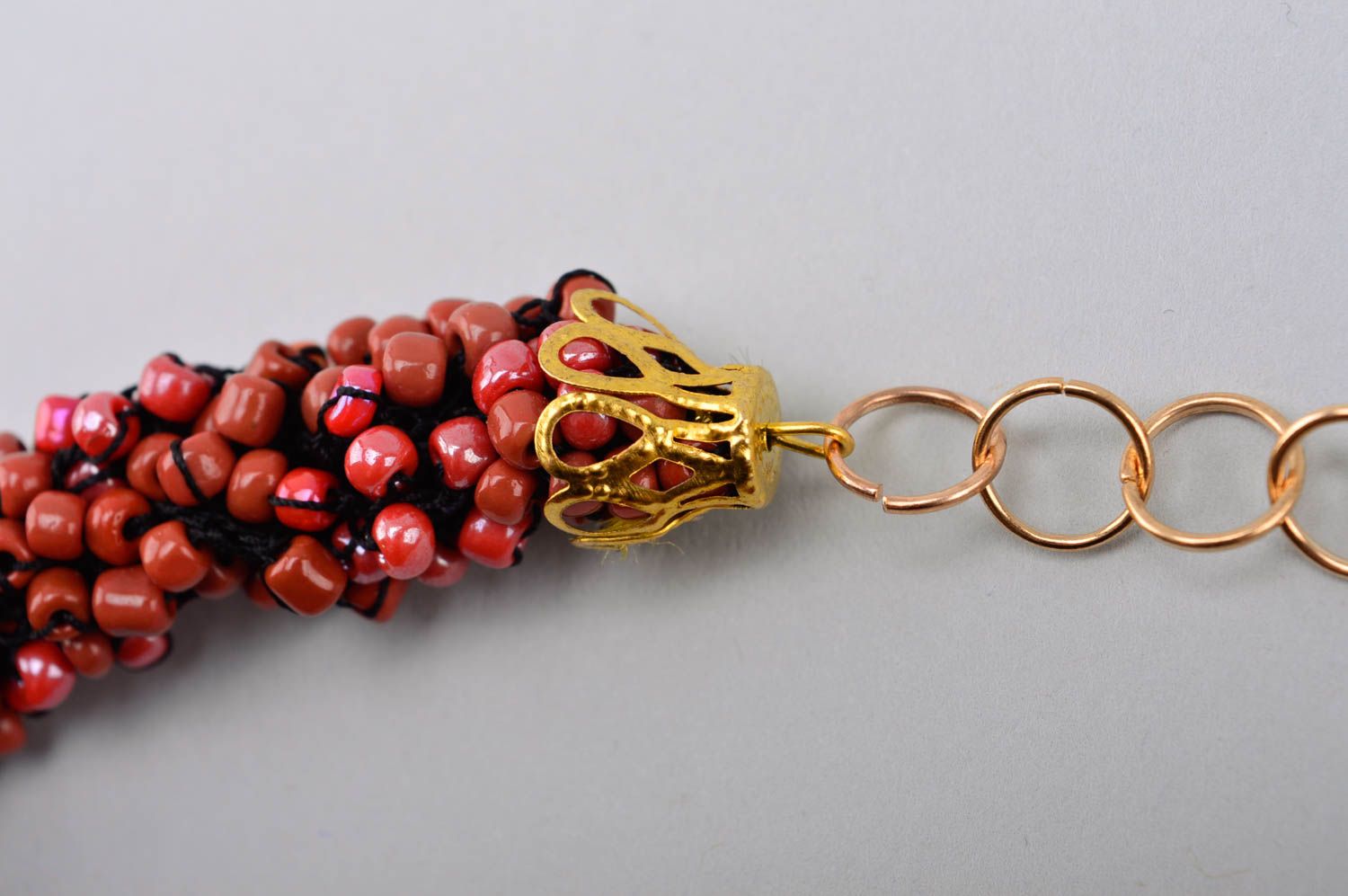 Collier en perles de rocaille Bijou fait main marron-rose Cadeau femme photo 4