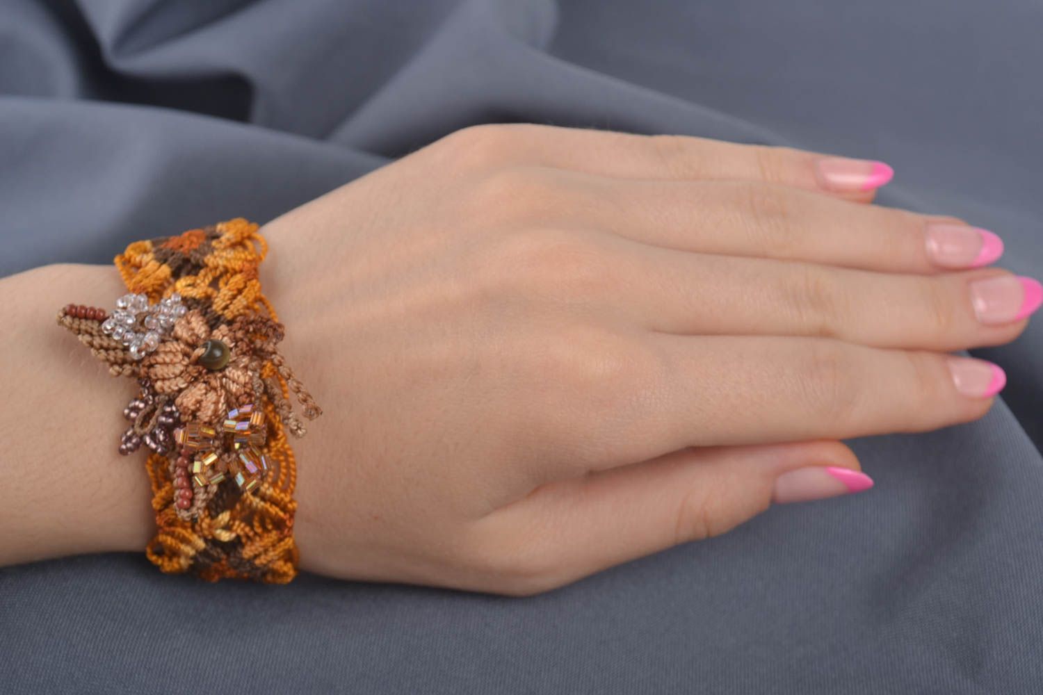 Handmade brooch handmade bracelet macrame jewelry designer set of accessories photo 1