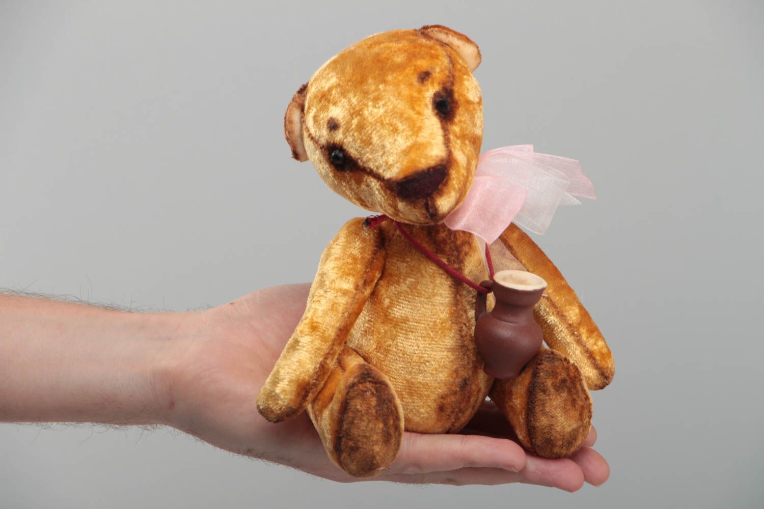 Brown handmade decorative teddy bear with bow beautiful cute baby gift  photo 5