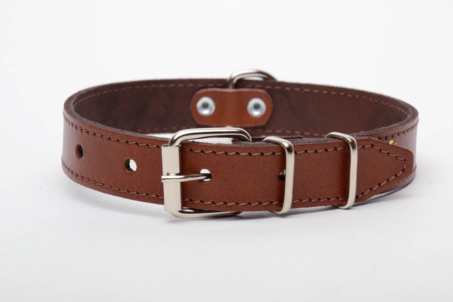 Brown leather dog collar photo 2