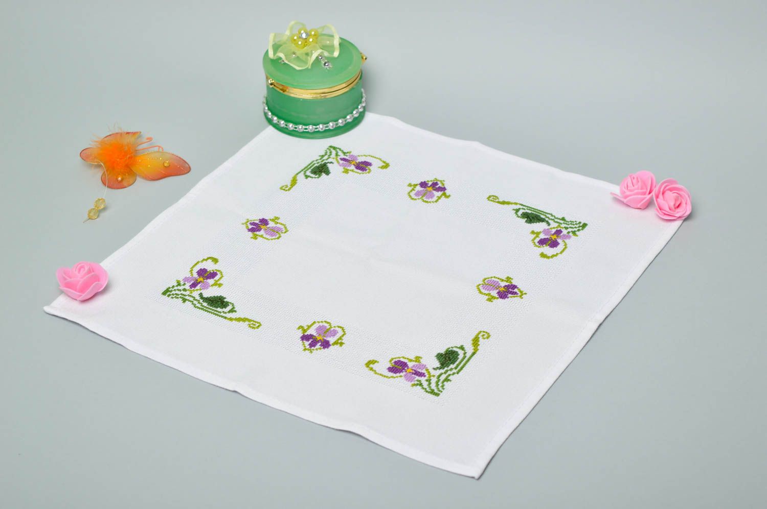 Льняная салфетка ручной работы домашний текстиль из льна вышитая салфетка фото 1
