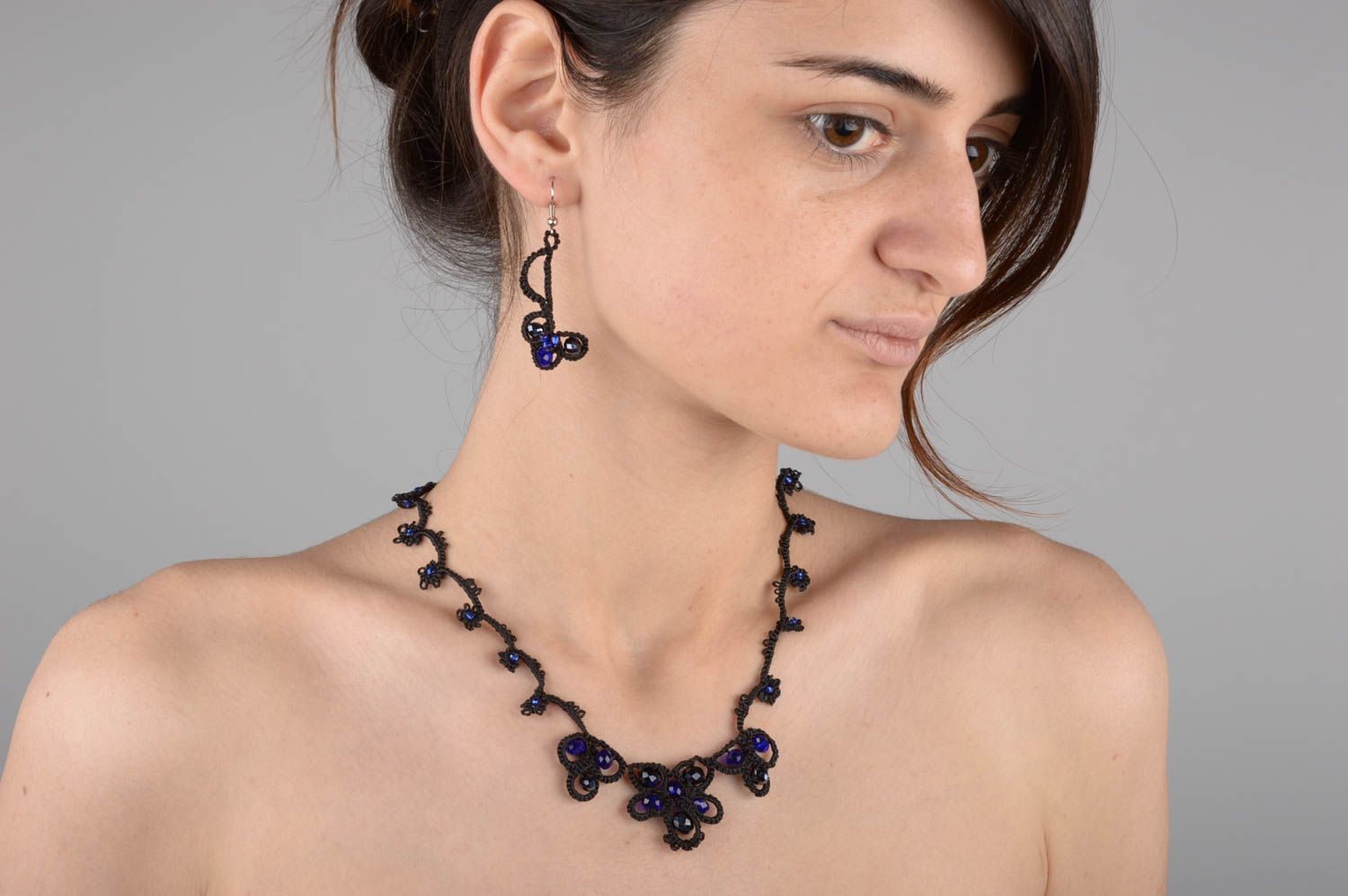 Beautiful jewelry set handmade woven earrings thread necklace cool jewelry photo 5