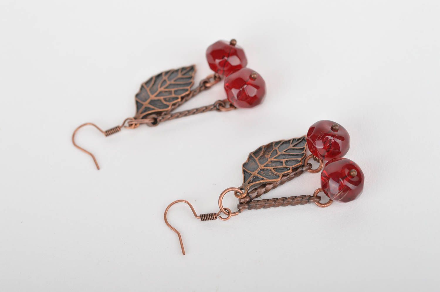 Handmade Kirschen Ohrringe Damen Schmuck Accessoire für Frauen Metall Glas foto 5