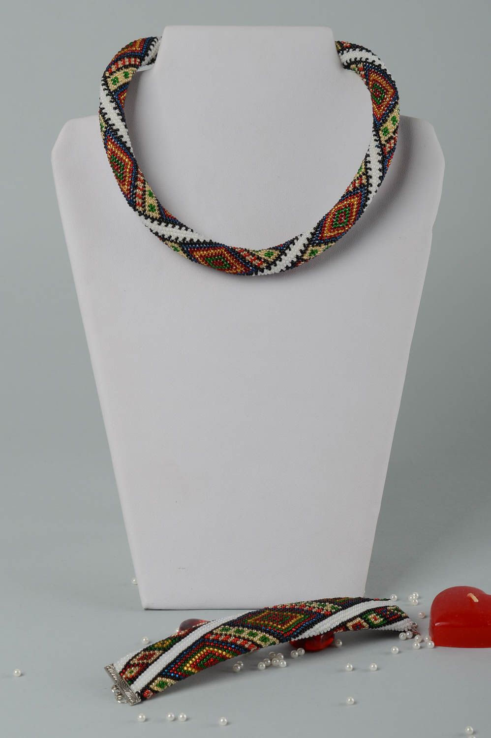 Schmuck Set aus Glasperlen handmade Collier Halskette Damen Armband schön foto 1