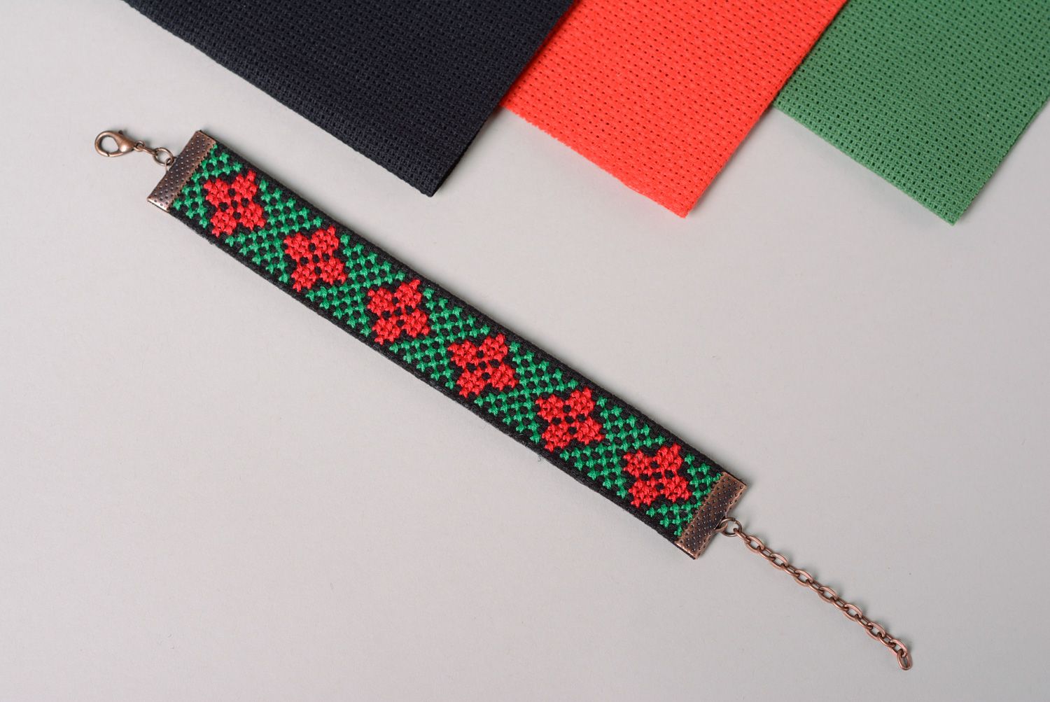 Beautiful handmade wrist bracelet with embroidery in Ukrainian style for women photo 1
