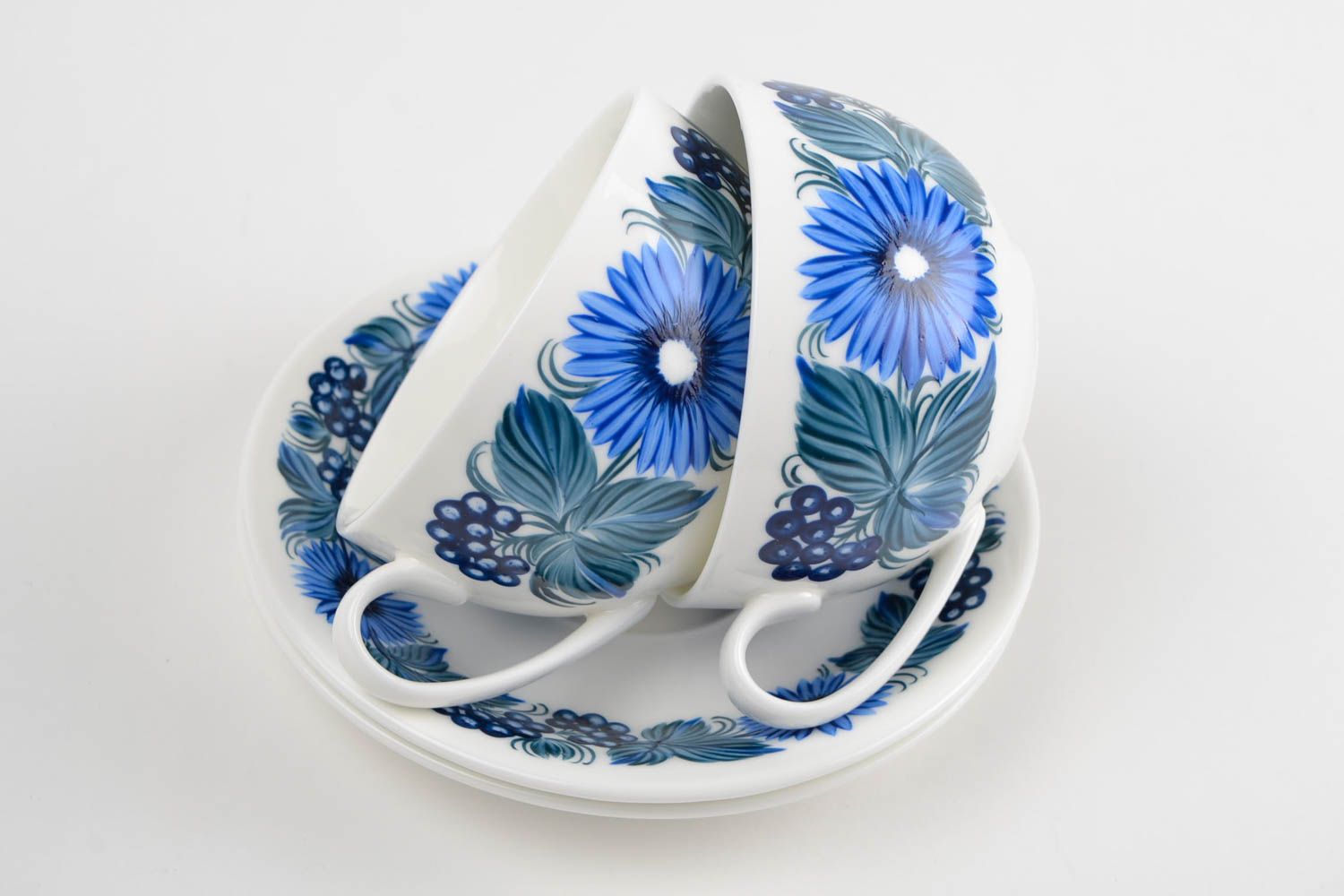 Tazas de porcelana y platillos hechos a mano vajilla cerámica regalo para mujer foto 4