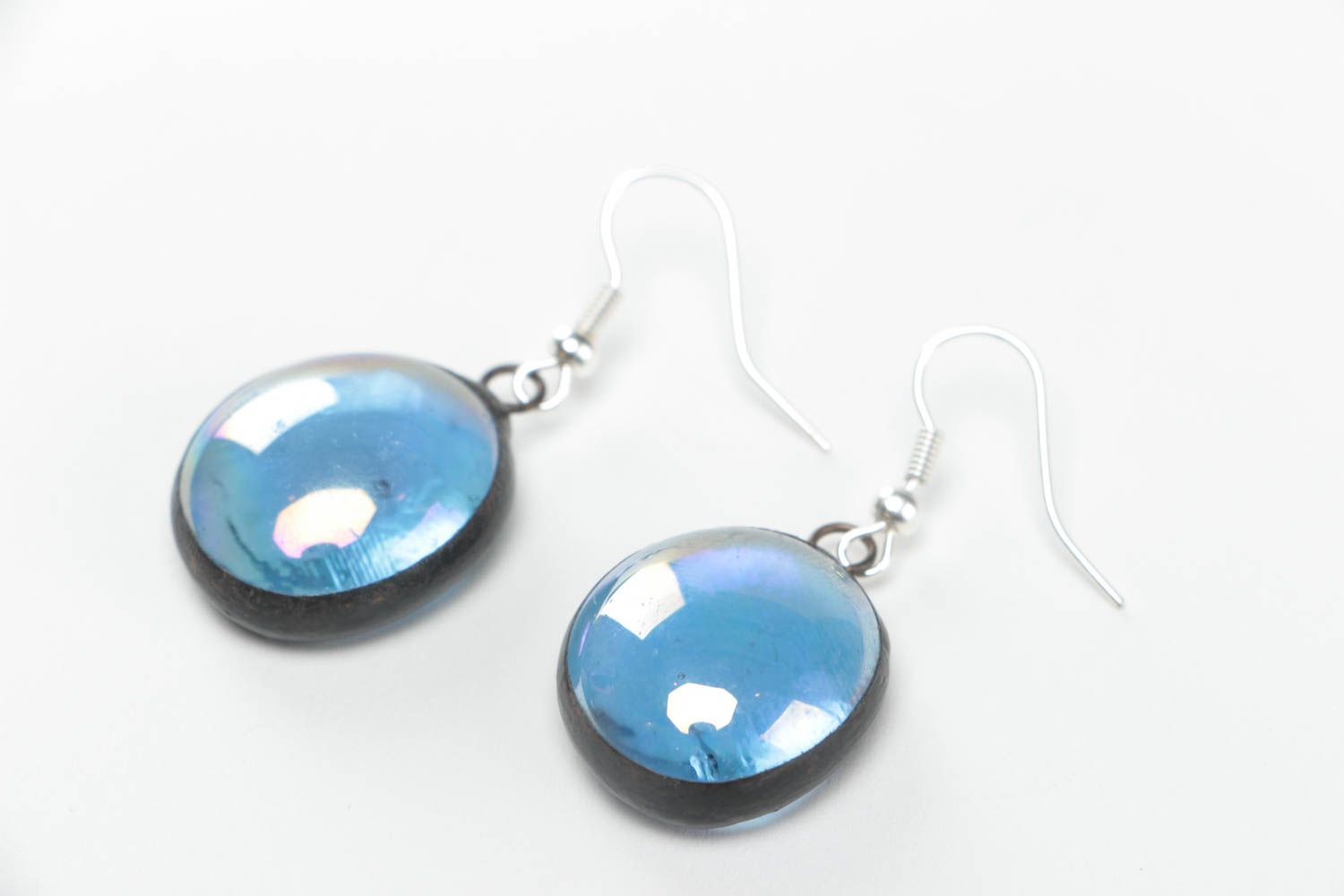 Handmade round glass and tin earrings unusual beautiful stylish design photo 2