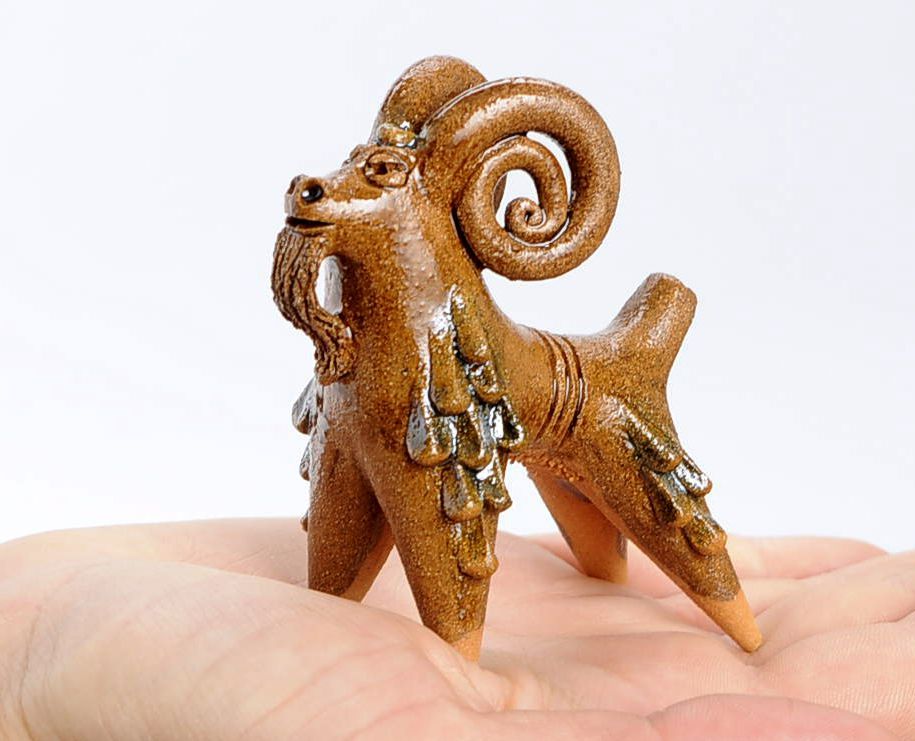 Ceramic ram penny whistle, handmade moulding photo 5